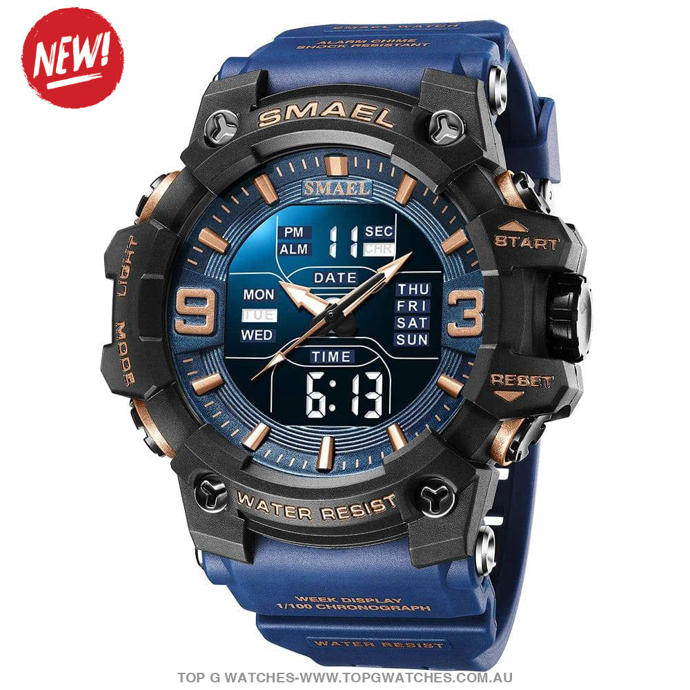 Military Digital Duel SMAEL LED 50m Waterproof LED Stopwatch 8049B Sports Wristwatch - Top G Watches