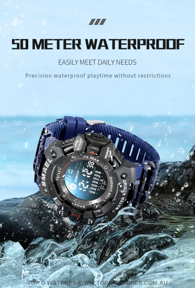 Military Digital SMAEL LED 50m Waterproof LED Stopwatch 8050 Sports Wristwatch - Top G Watches