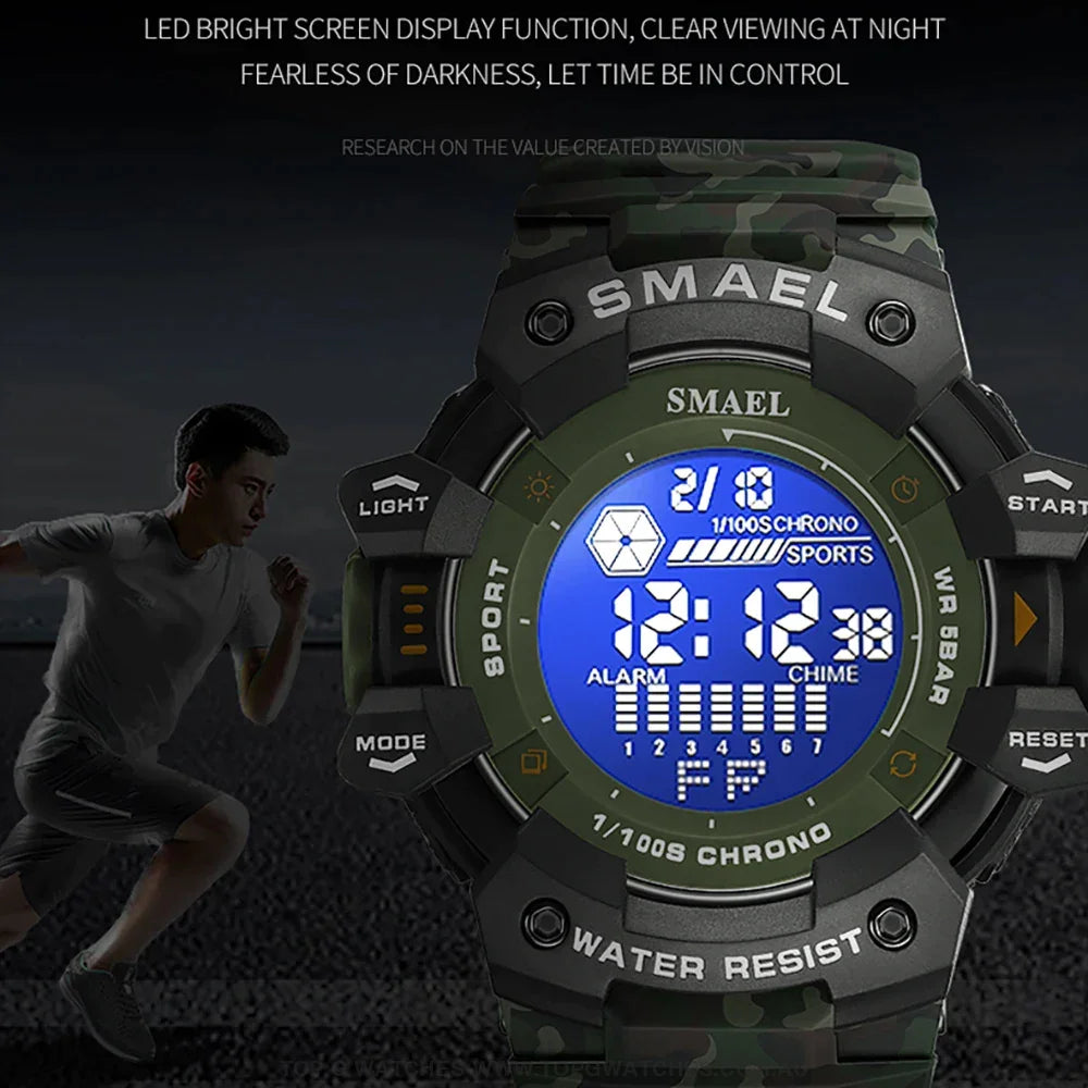Military Digital SMAEL LED 50m Waterproof LED Stopwatch 8050 Sports Wristwatch - Top G Watches