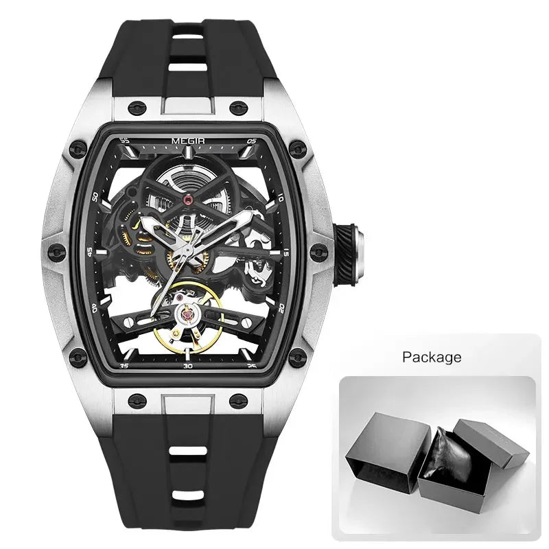NEW Automatic Megir Mechanical Stainless Skeleton Dial Wristwatch - Top G Watches