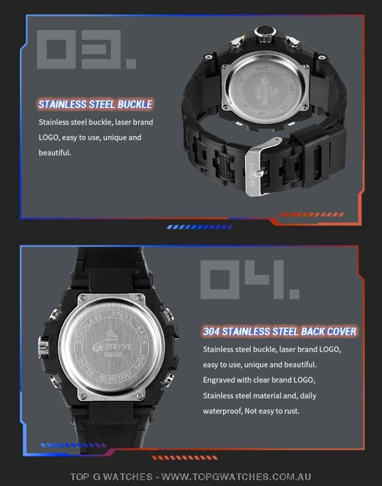 New Gold STRYVE Skull Concept Digital-Analog Dual Display Stopwatch Multifunction 50M Waterproof Sports Fashion Divers Watch - Top G Watches