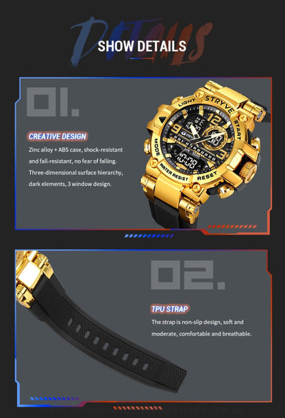 New Sports Luxury Stryve Digital-Analog Dual Waterproof Sports Watch - Top G Watches