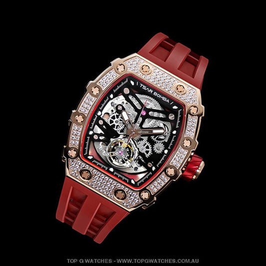 Official TSAR Bomba Automatic Luxury Diamond Finish Waterproof Watch TB8208D - Top G Watches