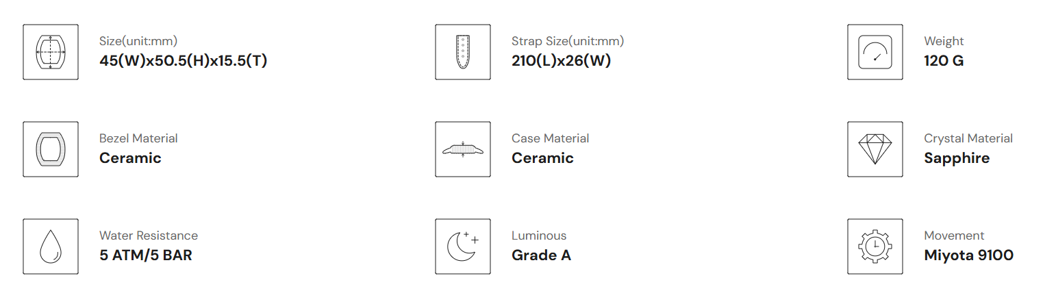 Official Tsar Bomba NEW Atomic-Full Ceramic Edition TB8222C - Top G Watches