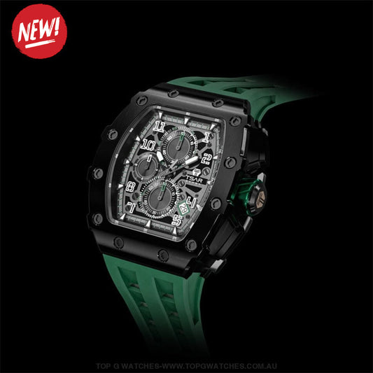 Official TSAR Bomba Watch Quartz Movement Waterproof Watch TB8204Q Black Green - Top G Watches