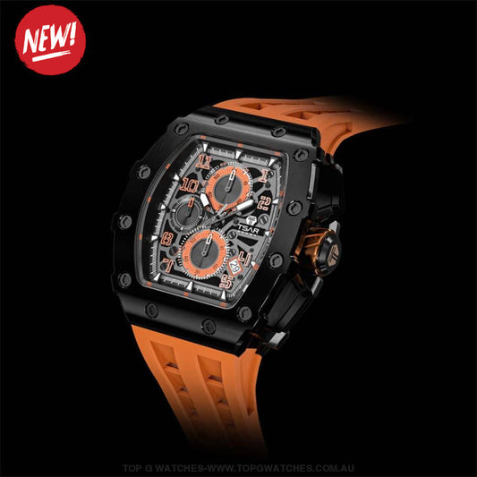 Official TSAR Bomba Watch Quartz Movement Waterproof Watch TB8204Q - Black Orange - Top G Watches
