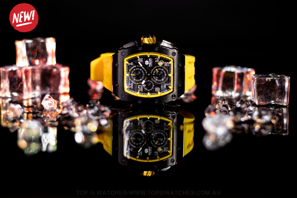 Official TSAR Bomba Watch Quartz Movement Waterproof Watch TB8204Q Black Yellow - Top G Watches