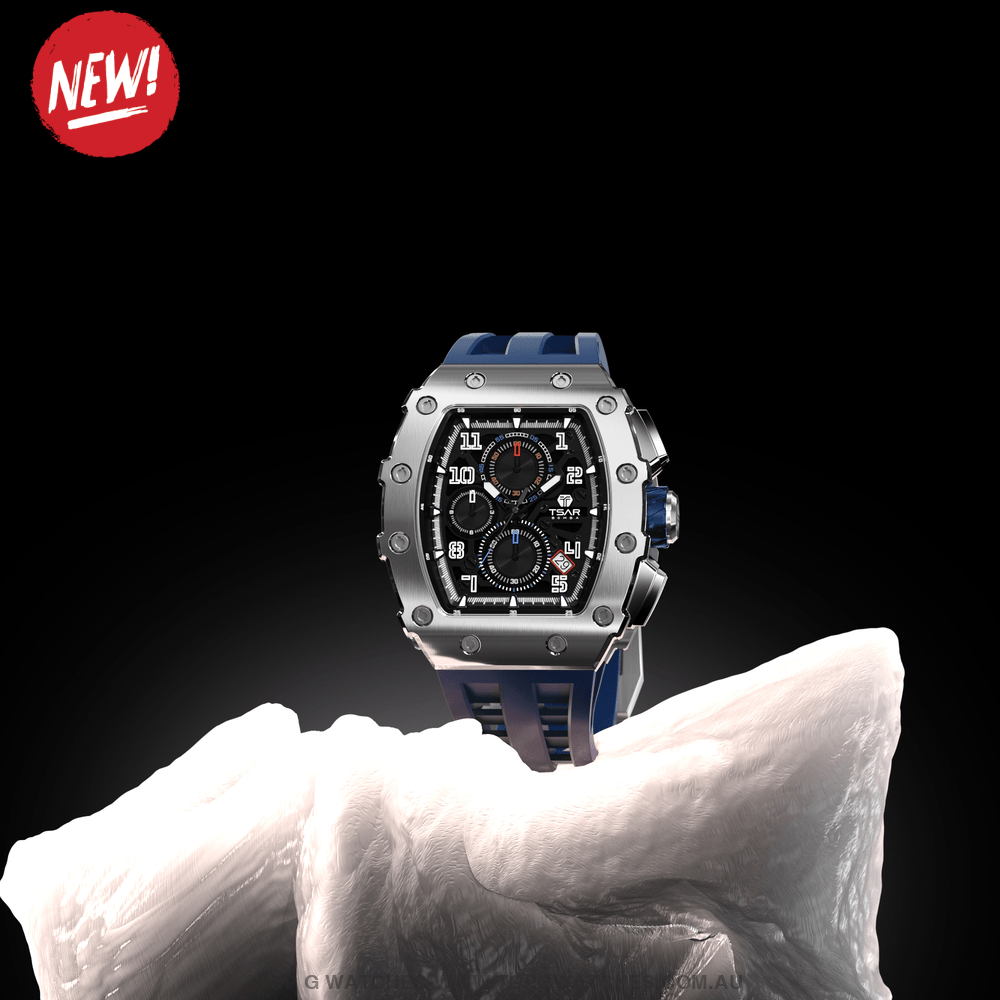 Official TSAR Bomba Watch Quartz Movement Waterproof Watch TB8204Q Silver Blue - Top G Watches