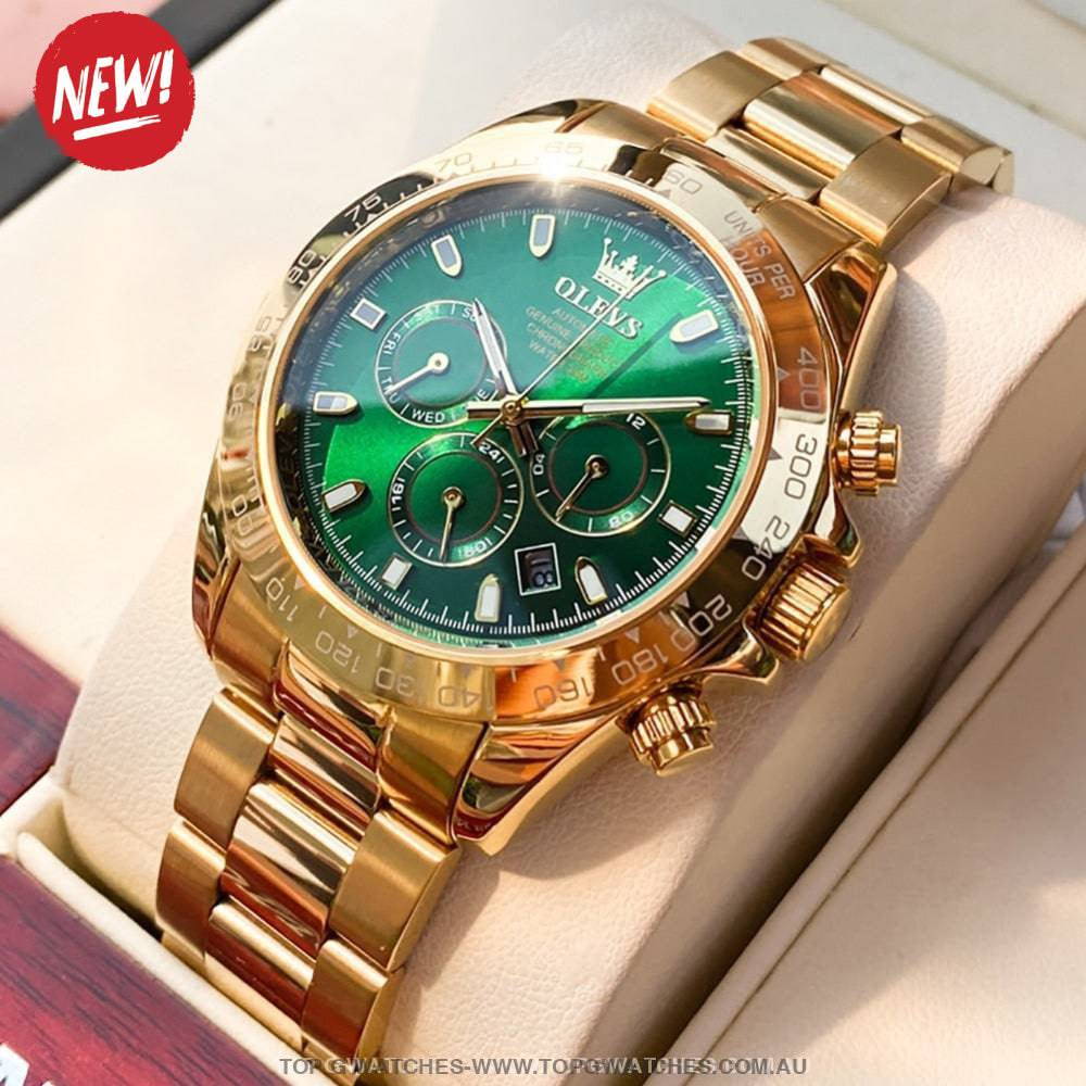 Elite Gold Luxury Olevs Automatic Mechanical 30m Business Casual Chronograph Wristwatch - Top G Watches