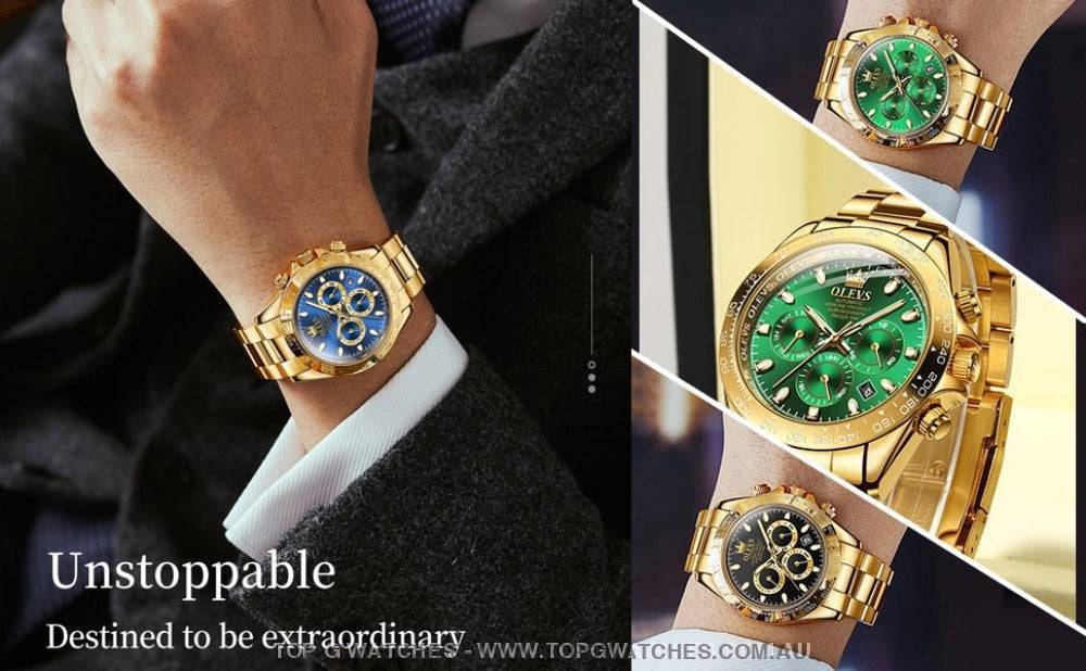 Elite Gold Luxury Olevs Automatic Mechanical 30m Business Casual Chronograph Wristwatch - Top G Watches