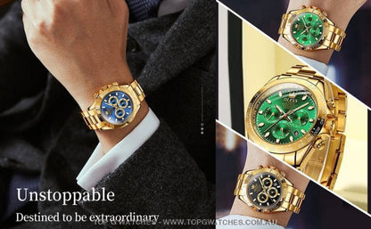 Elite Gold Luxury Olevs Automatic Mechanical 30m Business Casual Chronograph Wristwatch - Top G Watches