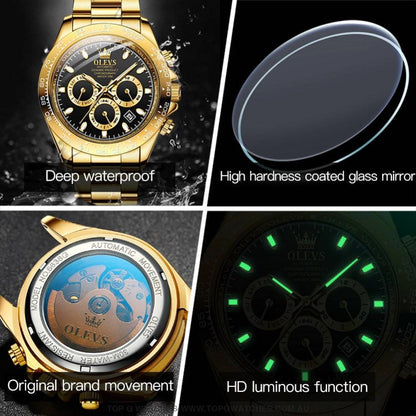 Elite Gold Luxury Olevs Automatic Mechanical 30m Business Casual Chronograph Wristwatch - Top G Watches