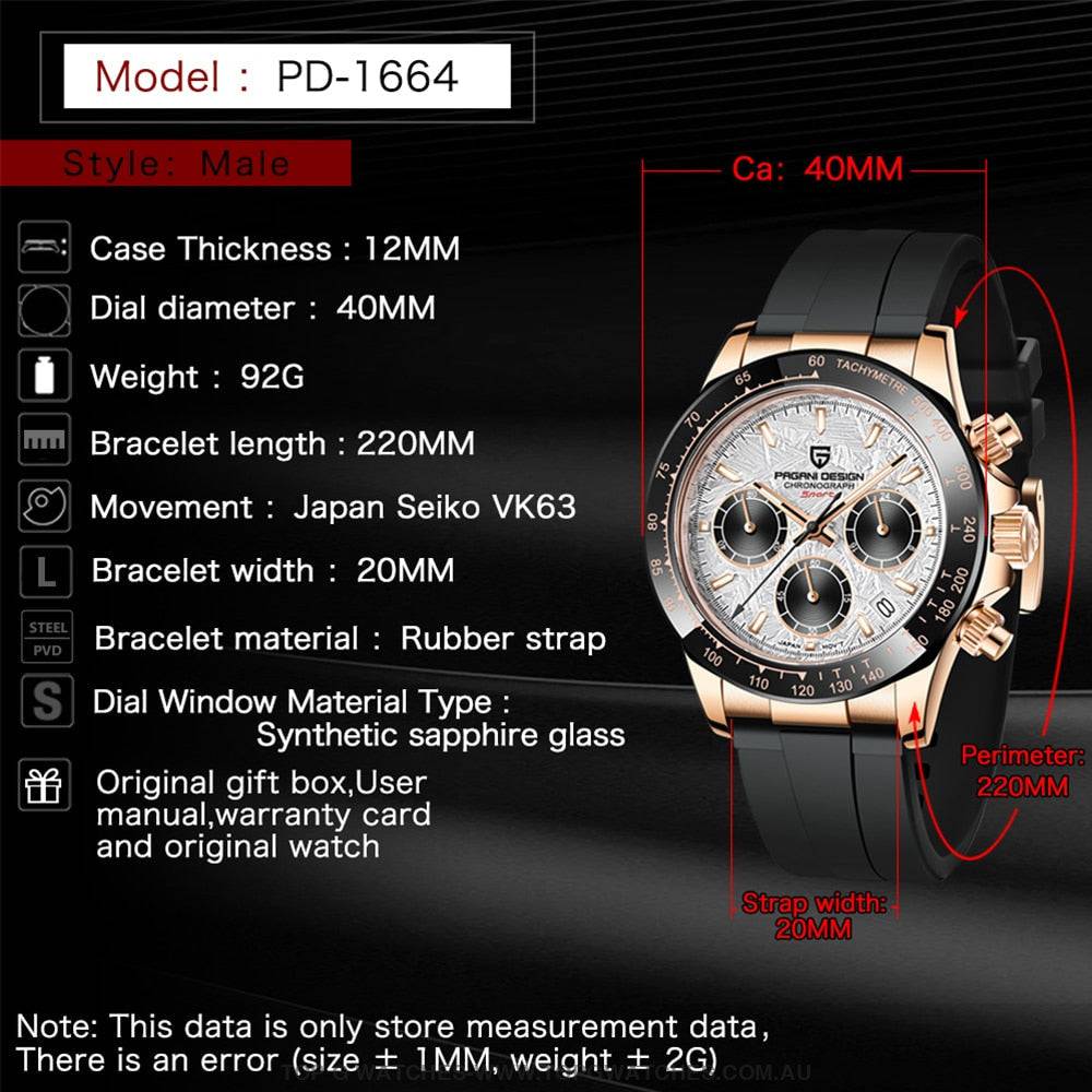 Elite Automatic Mechanical Pagani-Design Sapphire Glass Japan Chronograph 100m Waterproof Wristwatch - Top G Watches