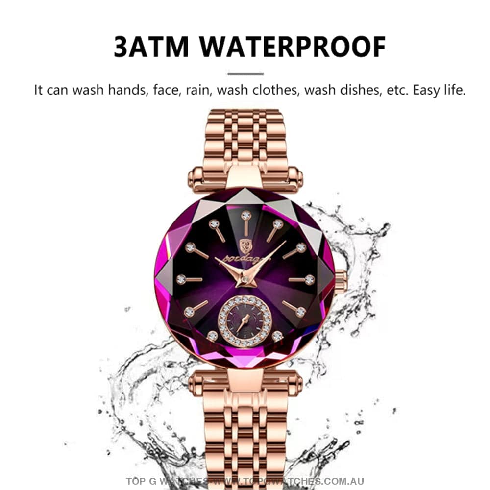 RoseGold Poedagar Amethyst Emerald Elegant Waterproof Diamond Ladies' Quartz Wristwatch - Top G Watches