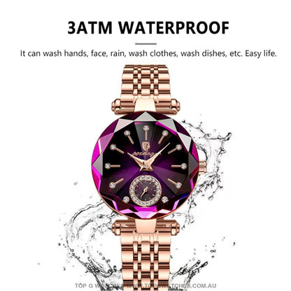 RoseGold Poedagar Amethyst Emerald Elegant Waterproof Diamond Ladies' Quartz Wristwatch - Top G Watches