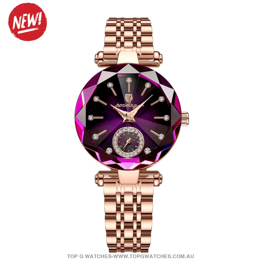 RoseGold Poedagar Amethyst Emerald Elegant Waterproof Diamond Ladies' Quartz Wristwatch - Top G Watches