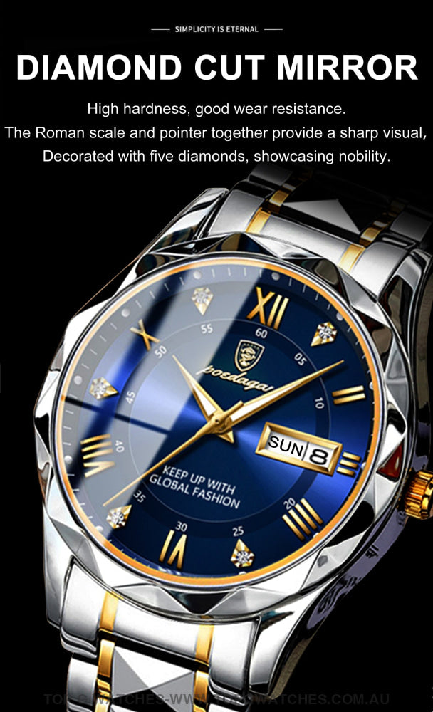 2023 Latest Poedagar Luminous Luxury Stainless-Steel Waterproof Sport Quartz Mens Wristwatch Watches