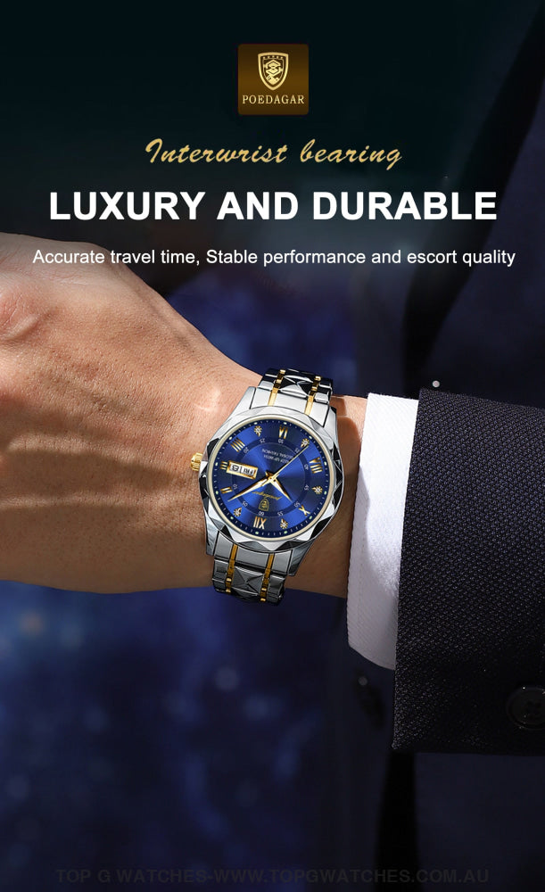 2023 Latest Poedagar Luminous Luxury Stainless-Steel Waterproof Sport Quartz Mens Wristwatch Watches