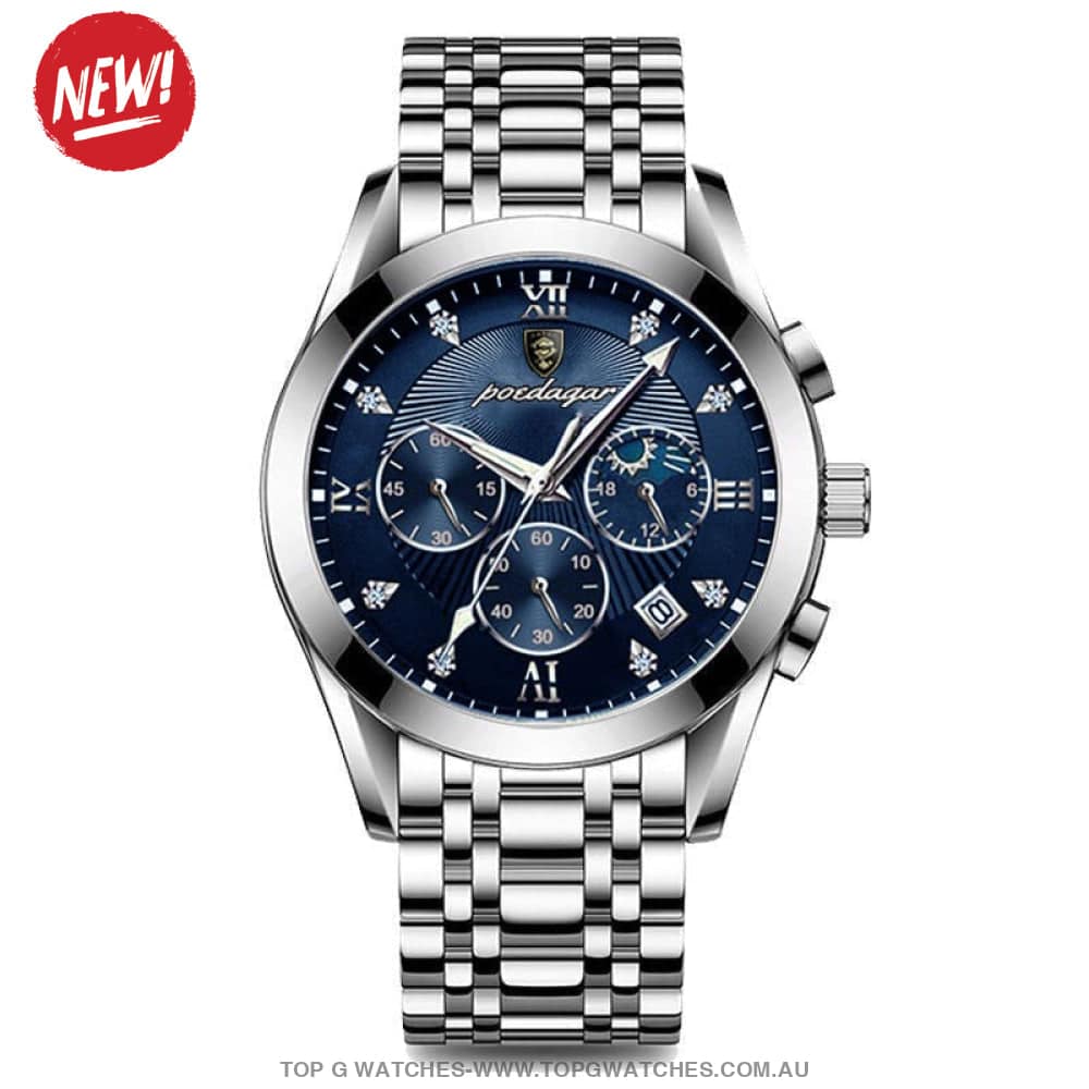 Poedagar Luxury Steel Sport Chronograph Quartz 820 Waterproof Luminous Wristwatch - Top G Watches