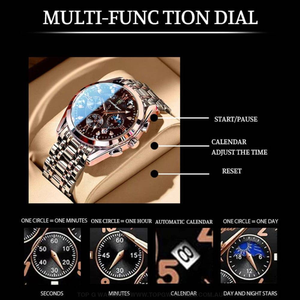 Poedagar Luxury Steel Sport Chronograph Quartz 820 Waterproof Luminous Wristwatch - Top G Watches