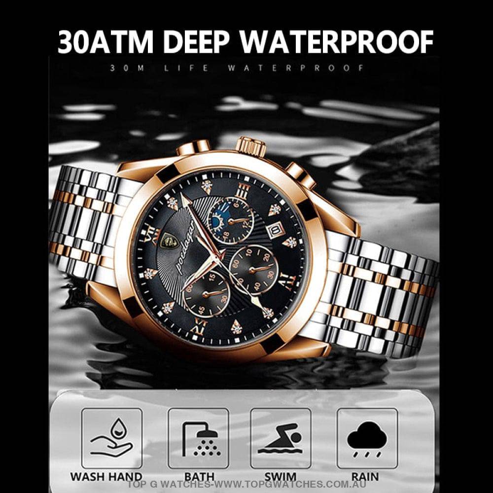 Poedagar Luxury Steel Sport Chronograph Quartz 820 Waterproof Luminous Wristwatch - Top G Watches