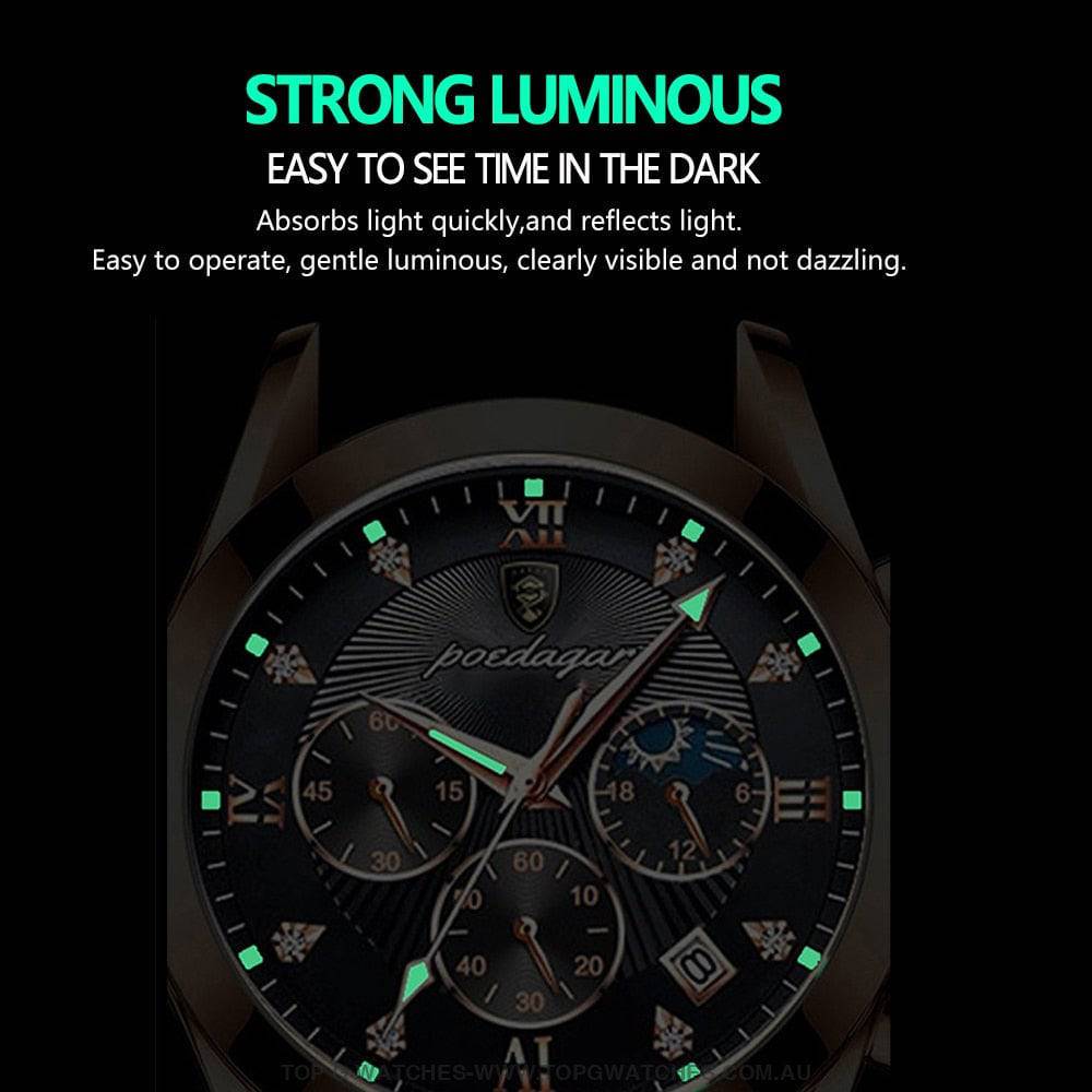Poedagar Luxury Steel Sport Chronograph Quartz 820 Waterproof Luminous Wristwatch - Top G Watches