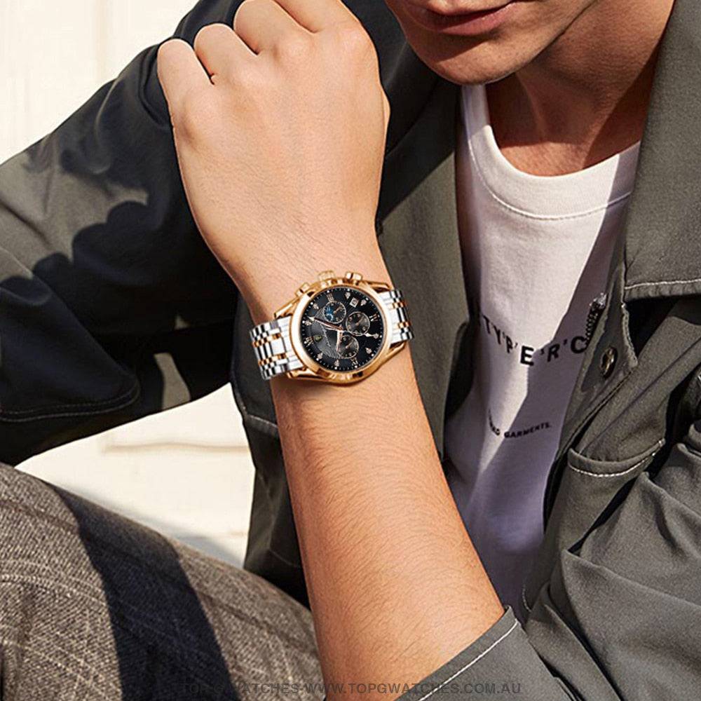 Poedagar Luxury Steel Sport Chronograph Quartz 820 Waterproof Luminous Wristwatch - Top G Watches