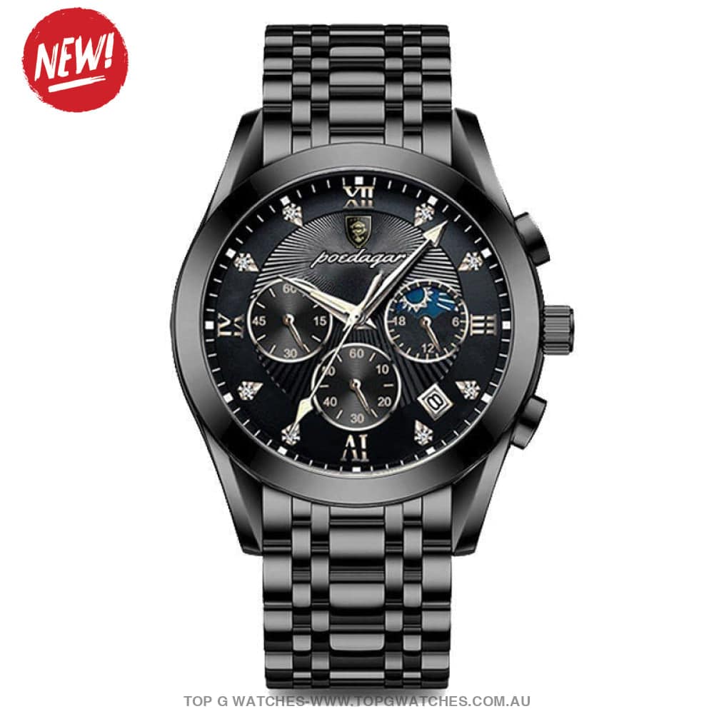 Poedagar Luxury Steel Sport Chronograph Quartz 820 Waterproof Luminous Wristwatch - Top G Watches