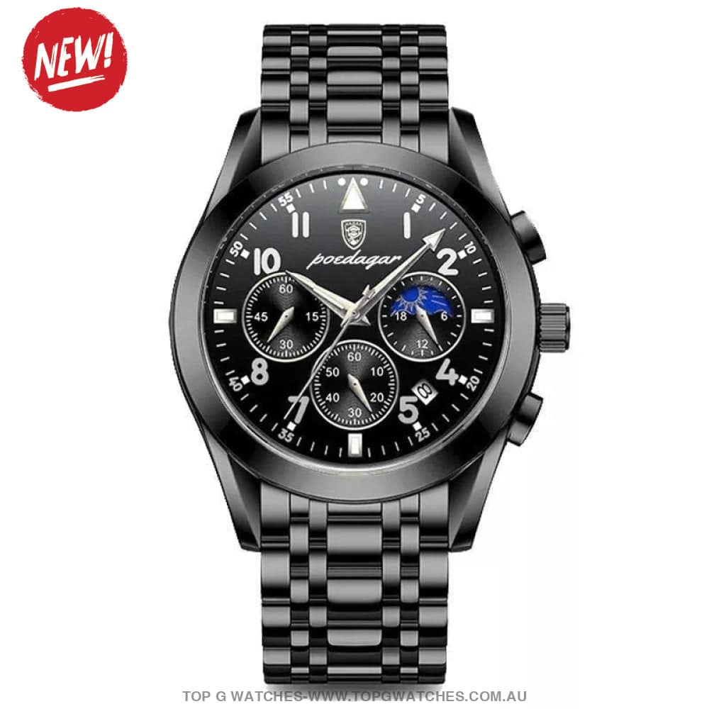 Poedagar Luxury Steel Sport Chronograph Quartz 820 Waterproof Luminous Wristwatch - Top G Watches