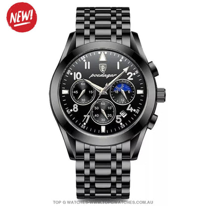 Poedagar Luxury Steel Sport Chronograph Quartz 820 Waterproof Luminous Wristwatch - Top G Watches