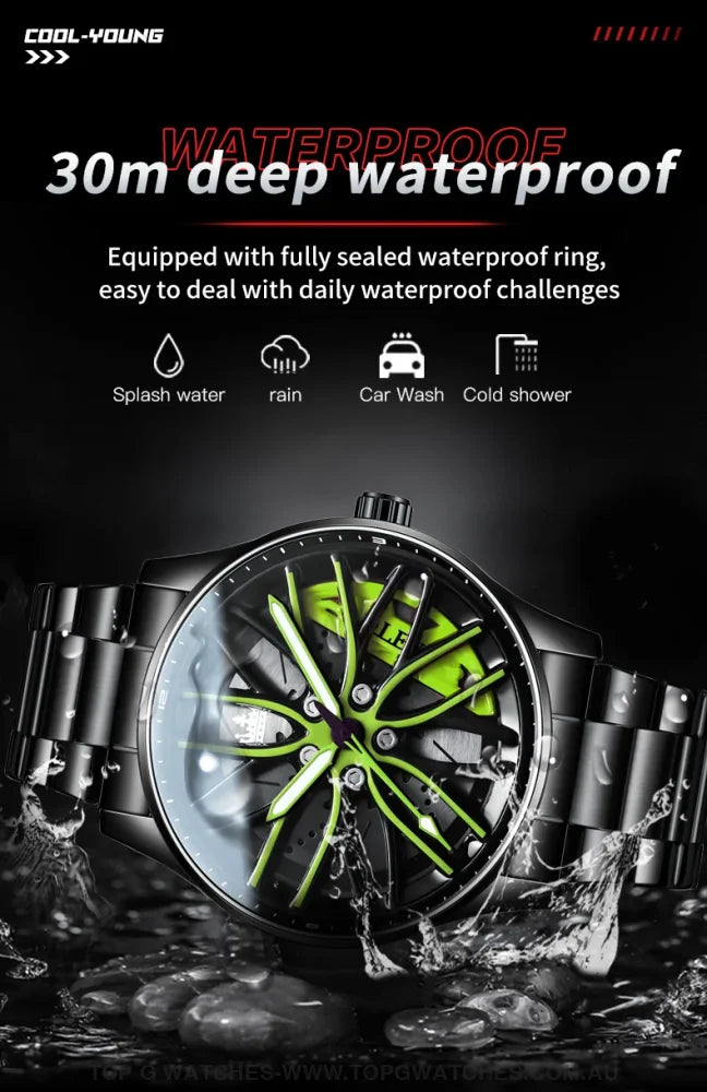Racers' Edge Olevs Waterproof Rotary Sports Wheel Quartz-Crystal Wristwatch - Top G Watches