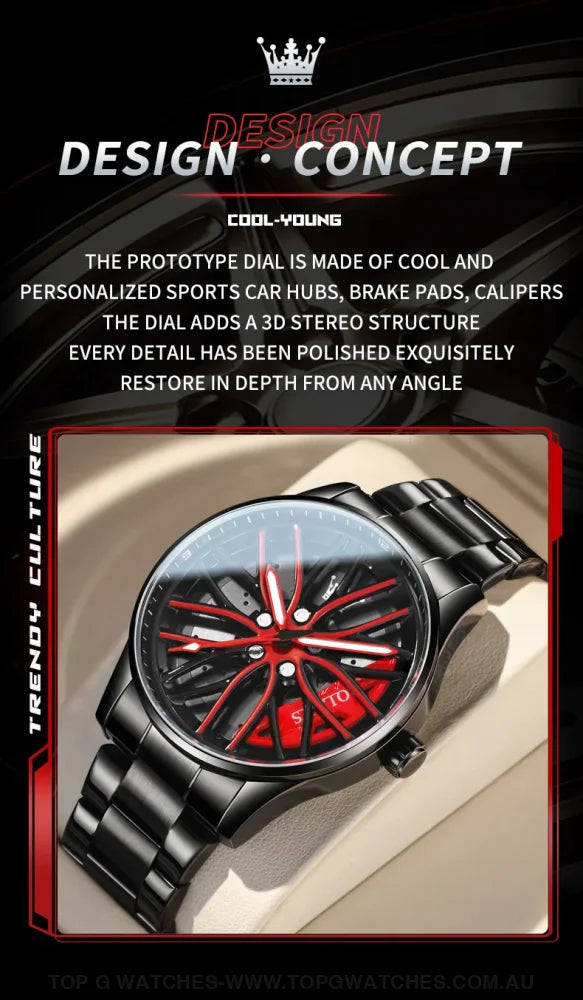 Racers' Edge Olevs Waterproof Rotary Sports Wheel Quartz-Crystal Wristwatch - Top G Watches
