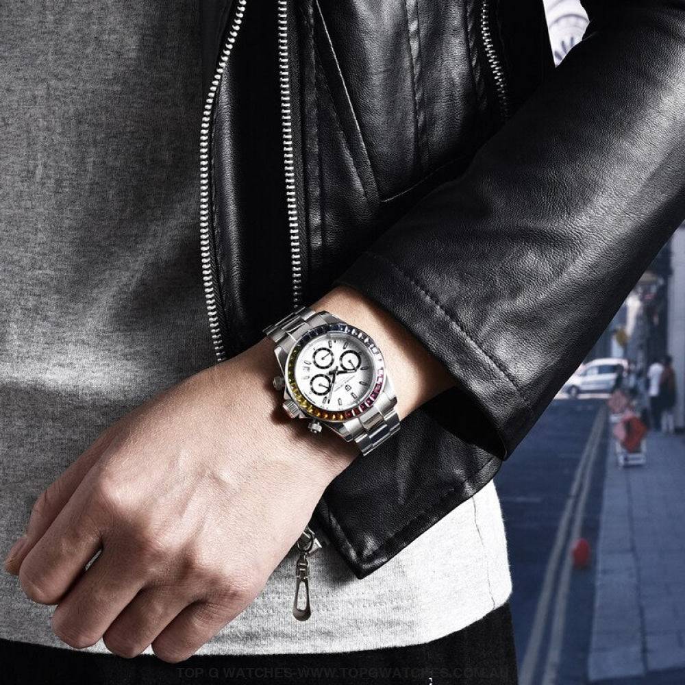 Rainbow PAGANI DESIGN Luxury Automatic Date Chronograph Japan VK63 Sapphire Wristwatch - Top G Watches