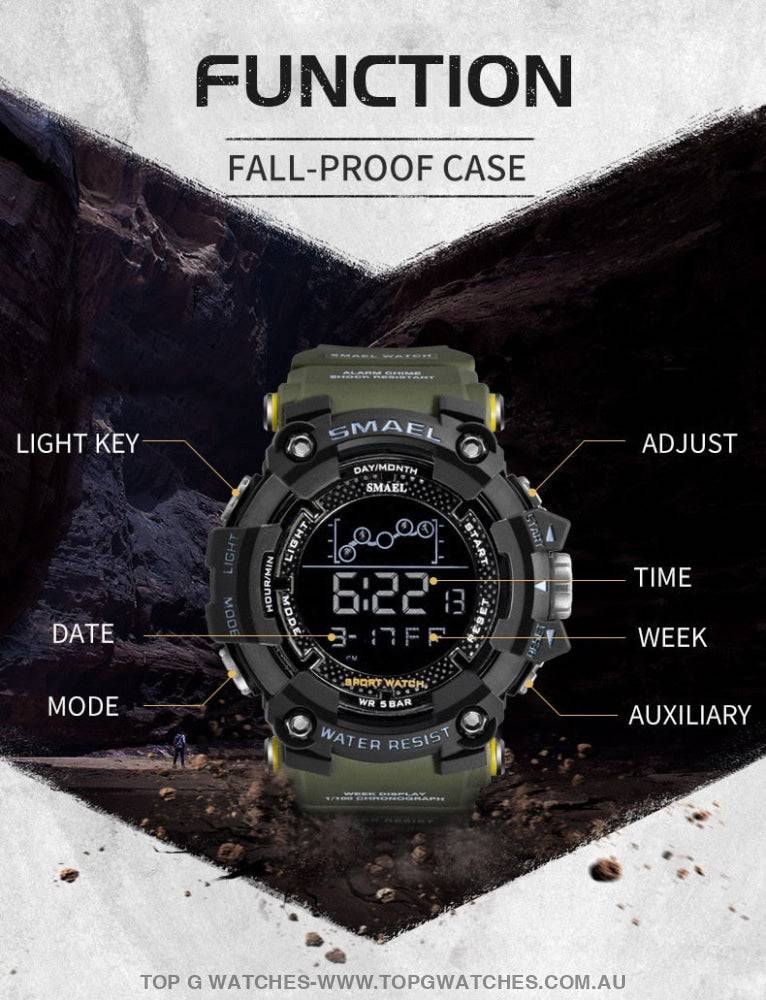 Military Top Smael Men's Fitness 50M Waterproof Digital Sports Watch - Top G Watches
