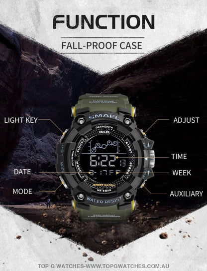 Military Top Smael Men's Fitness 50M Waterproof Digital Sports Watch - Top G Watches