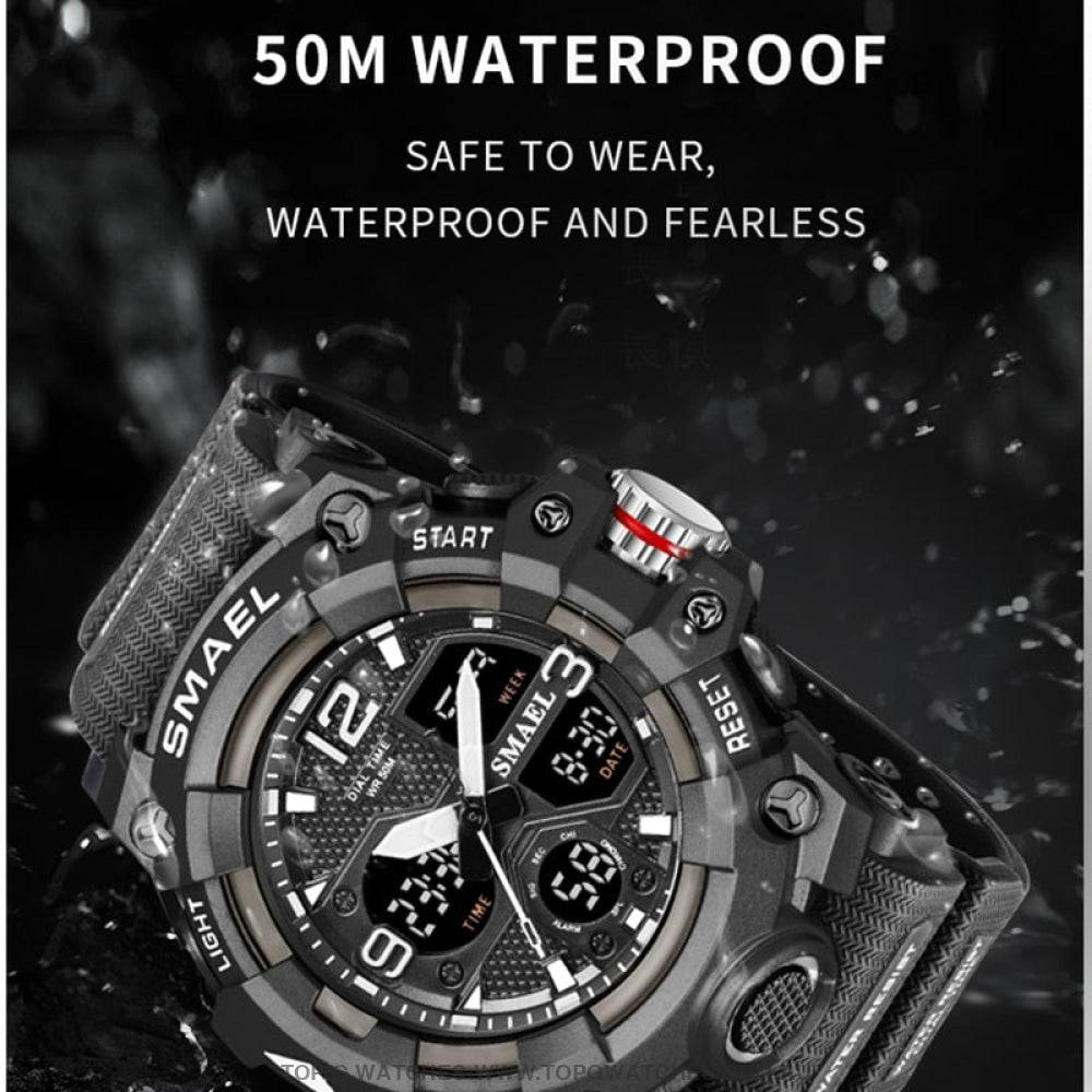 Sport Military Style Alarm Clock Stopwatch LED Digital Dual Time Display Waterproof Watch - Top G Watches
