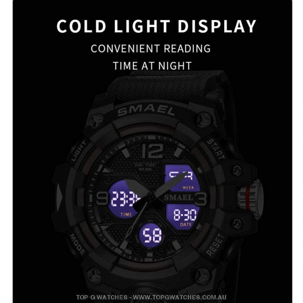 Sport Military Style Alarm Clock Stopwatch LED Digital Dual Time Display Waterproof Watch - Top G Watches