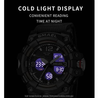 Sport Military Style Alarm Clock Stopwatch LED Digital Dual Time Display Waterproof Watch - Top G Watches