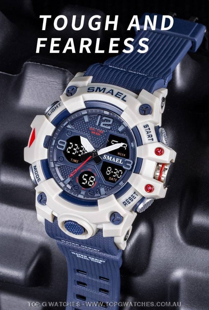 Sport Military Style Alarm Clock Stopwatch LED Digital Dual Time Display Waterproof Watch - Top G Watches