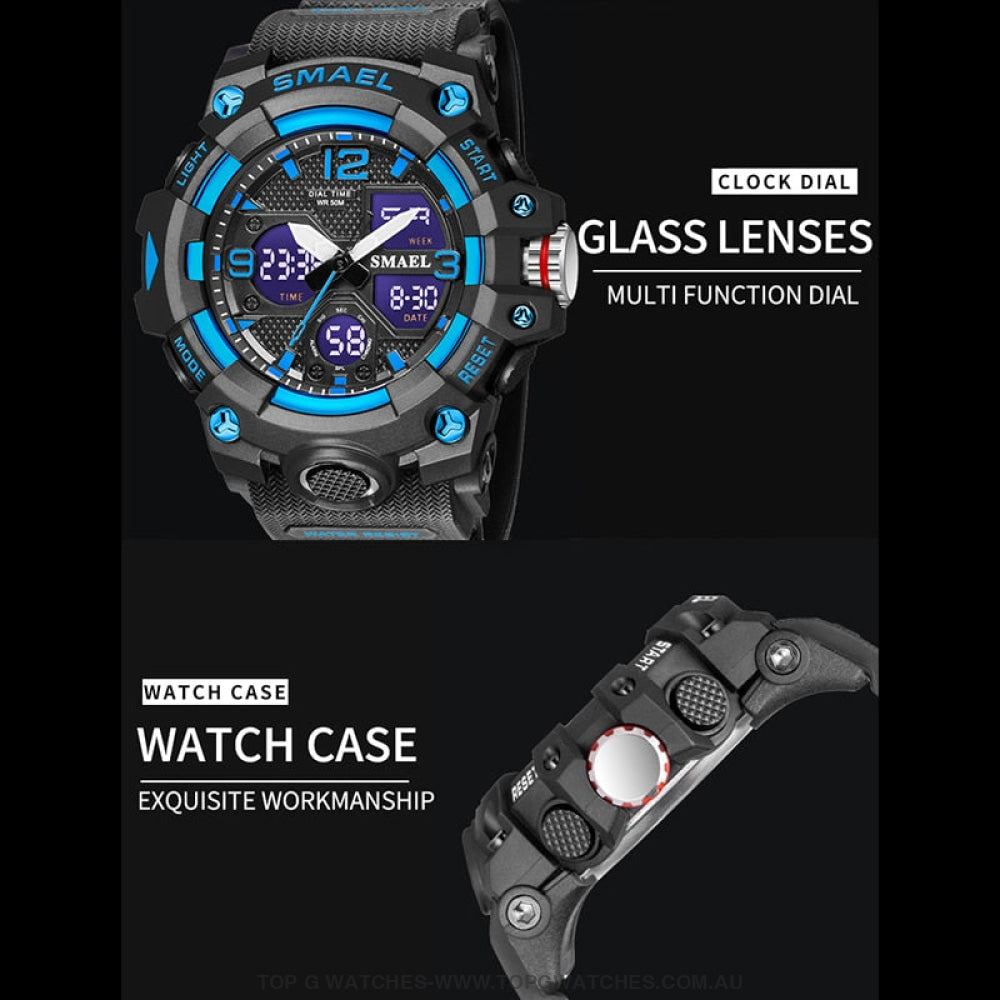 Sport Military Style Alarm Clock Stopwatch LED Digital Dual Time Display Waterproof Watch - Top G Watches