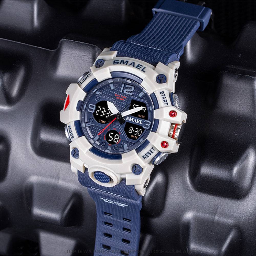 Sport Military Style Alarm Clock Stopwatch LED Digital Dual Time Display Waterproof Watch - Top G Watches