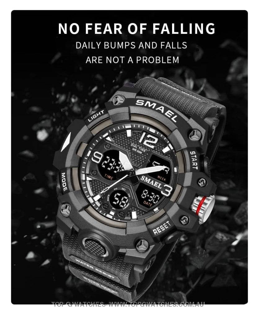 Sport Military Style Alarm Clock Stopwatch LED Digital Dual Time Display Waterproof Watch - Top G Watches