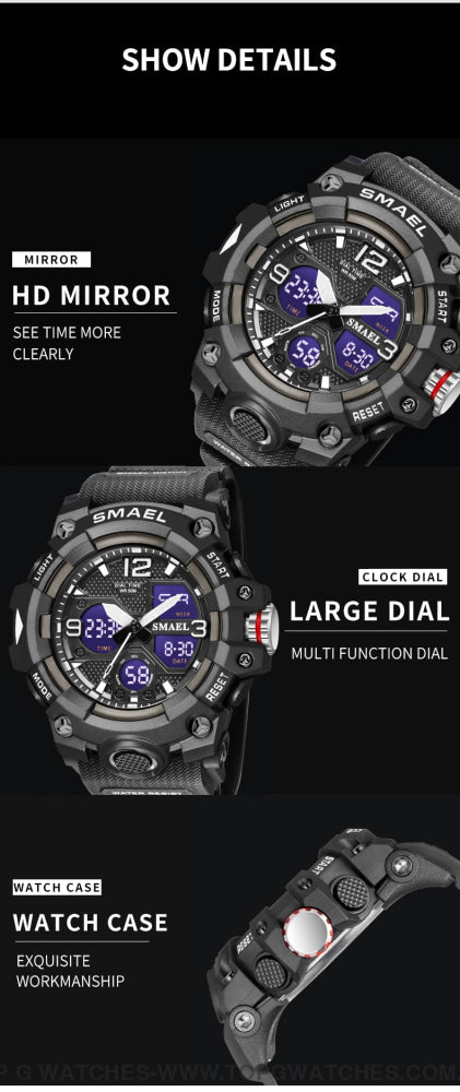 Sport Military Style Alarm Clock Stopwatch LED Digital Dual Time Display Waterproof Watch - Top G Watches