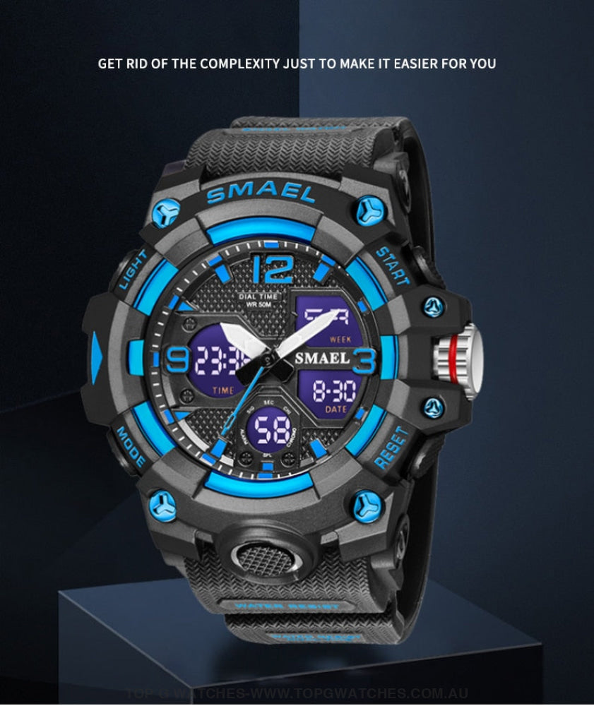Sport Military Style Alarm Clock Stopwatch LED Digital Dual Time Display Waterproof Watch - Top G Watches