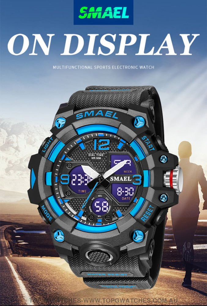 Sport Military Style Alarm Clock Stopwatch LED Digital Dual Time Display Waterproof Watch - Top G Watches