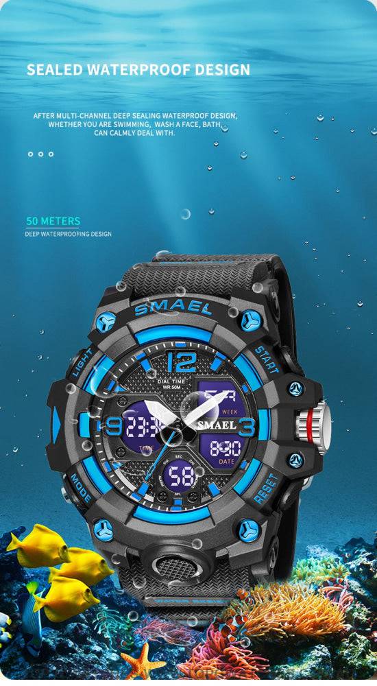Sport Military Style Alarm Clock Stopwatch LED Digital Dual Time Display Waterproof Watch - Top G Watches