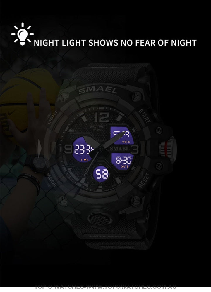 Sport Military Style Alarm Clock Stopwatch LED Digital Dual Time Display Waterproof Watch - Top G Watches