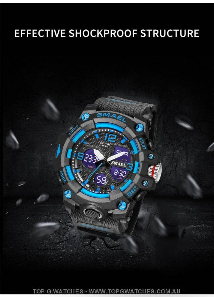 Sport Military Style Alarm Clock Stopwatch LED Digital Dual Time Display Waterproof Watch - Top G Watches