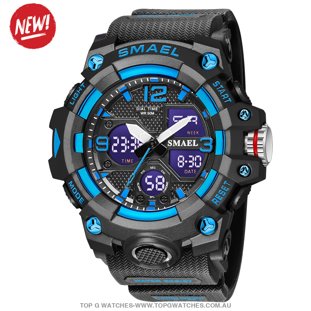 Sport Military Style Alarm Clock Stopwatch LED Digital Dual Time Display Waterproof Watch - Top G Watches