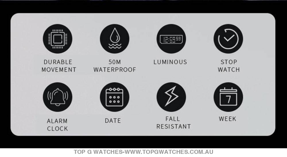 Sport Military Style Alarm Clock Stopwatch LED Digital Dual Time Display Waterproof Watch - Top G Watches
